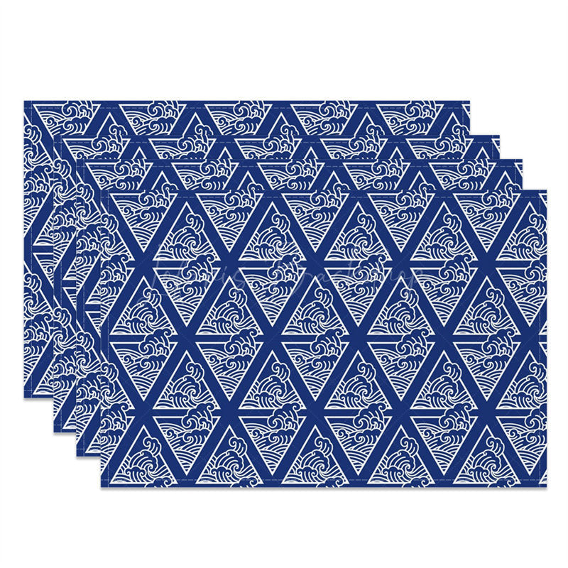 Lofaris Wavy Triangle Blue White Repeat Set Of 4 Placemats