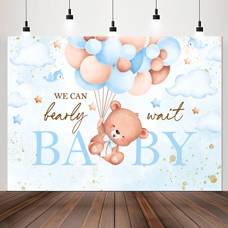 Lofaris We Can Bearly Wait Blue Balloon Baby Shower Backdrop