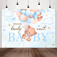 Lofaris We Can Bearly Wait Blue Balloon Baby Shower Backdrop