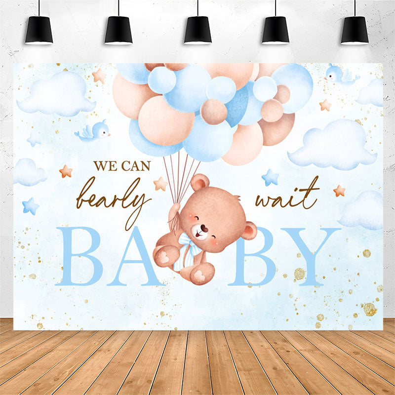 Lofaris We Can Bearly Wait Blue Balloon Baby Shower Backdrop
