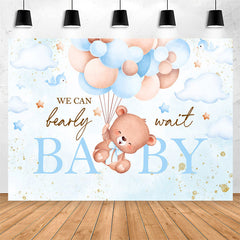 Lofaris We Can Bearly Wait Blue Balloon Baby Shower Backdrop