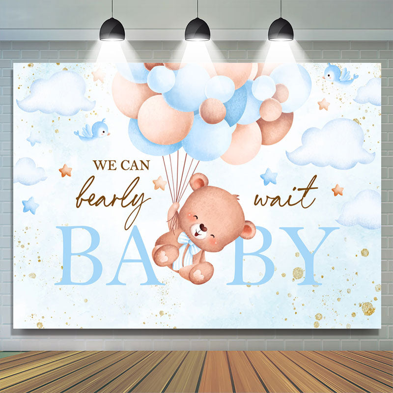 Lofaris We Can Bearly Wait Blue Balloon Baby Shower Backdrop
