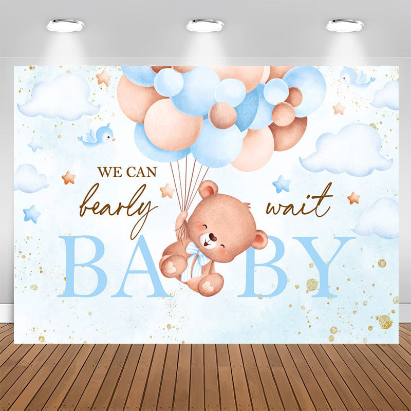 Lofaris We Can Bearly Wait Blue Balloon Baby Shower Backdrop