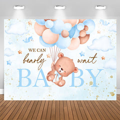 Lofaris We Can Bearly Wait Blue Balloon Baby Shower Backdrop