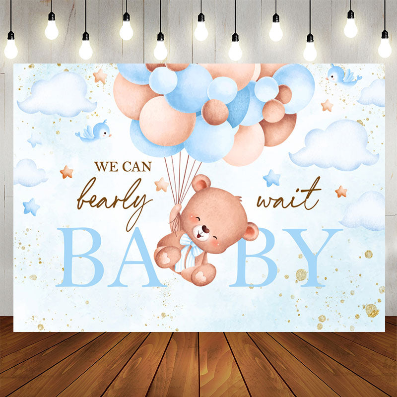 Lofaris We Can Bearly Wait Blue Balloon Baby Shower Backdrop