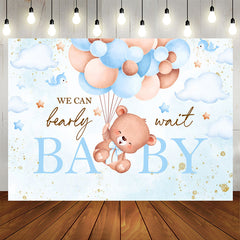 Lofaris We Can Bearly Wait Blue Balloon Baby Shower Backdrop