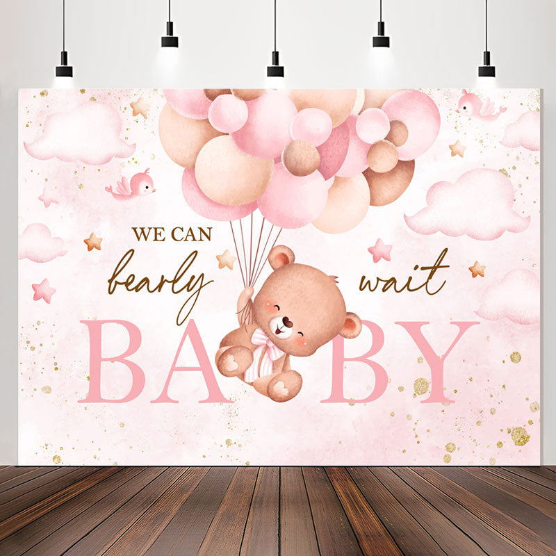 Lofaris We Can Bearly Wait Teddy Pink Baby Shower Backdrop