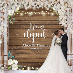 Lofaris We Eloped White Rose Country Wooden Wedding Backdrop