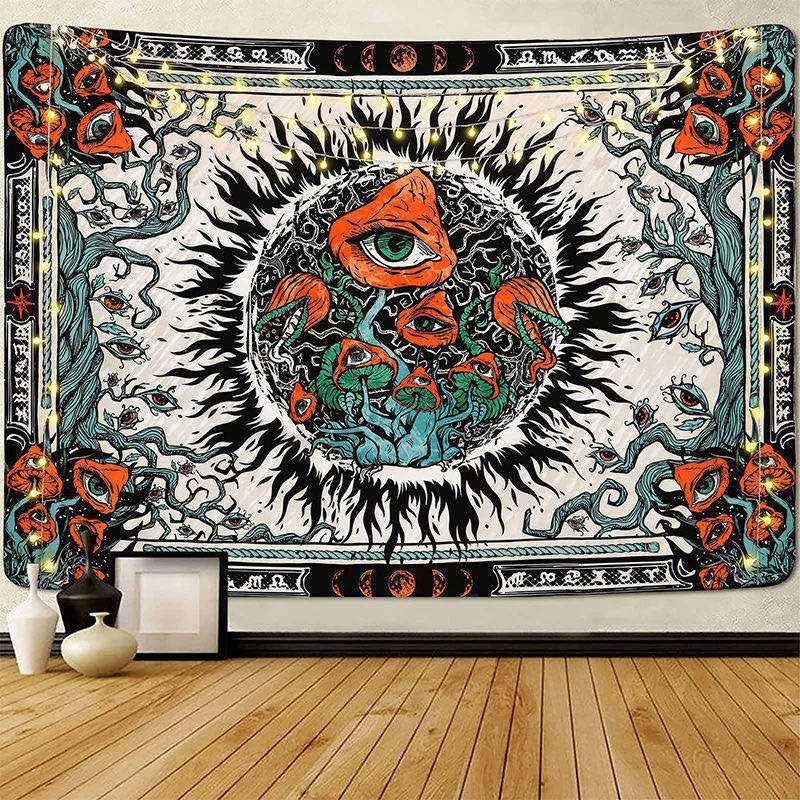 Lofaris Weird Burning Sun Eye Mushroom Mandala Tapestry