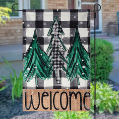 Lofaris Welcome Green Xmas Tree Plaid Christmas Garden Flag