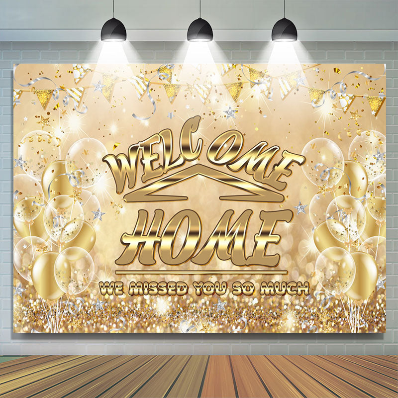 Lofaris Welcome Home Gold Sparkling Bokeh Housewarming Backdrop