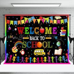 Lofaris Welcome Rainbow Flags Bus Back To School Backdrop