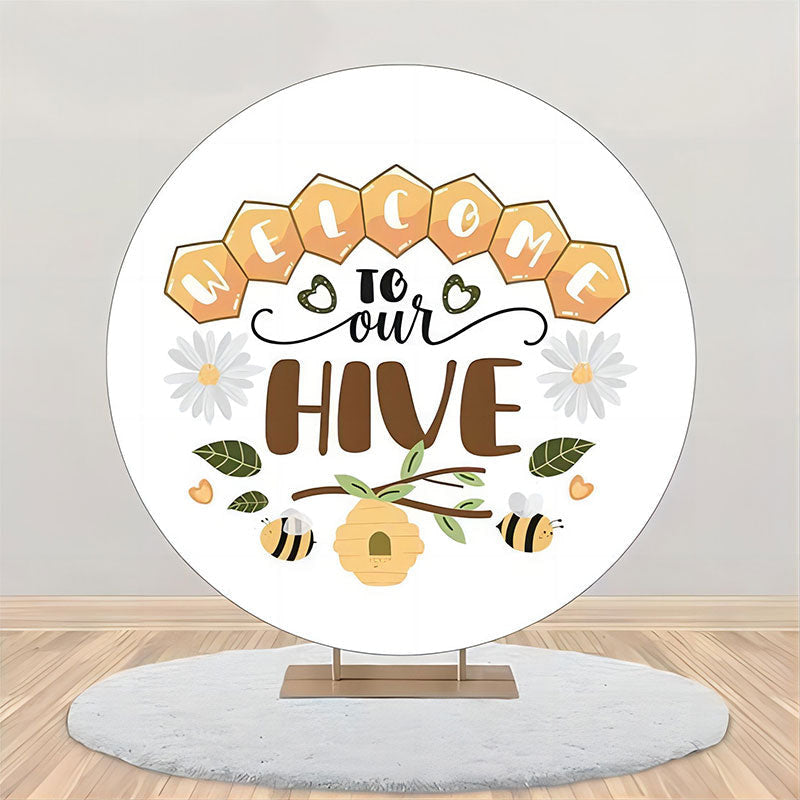 Lofaris Welcome To Our Hive Floral Round Birthday Backdrop