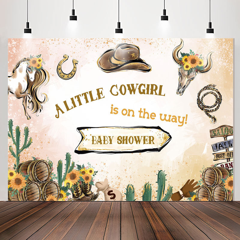 Lofaris Western Cowgirl Floral Cactus Baby Shower Backdrop