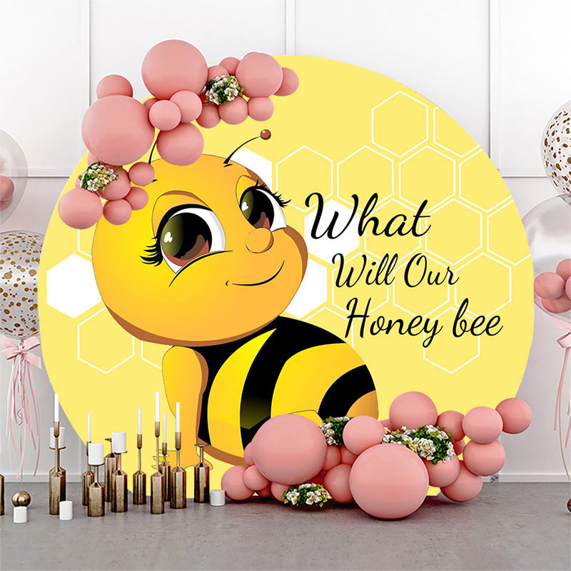 Lofaris What Will Our Honey Bee Round Baby Shower Backdrop | Baby Shower Backdrop Ideas | Baby Shower Arch Backdrop | Round Backdrop Cover DIY