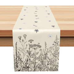 Lofaris White And Black Floral Beige Dining Table Runner