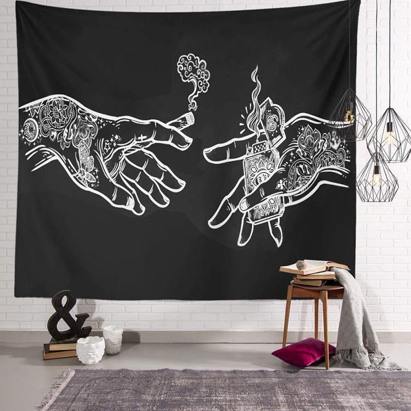 Lofaris White And Black Floral Hands Funny Hippie Tapestry