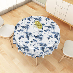 Lofaris White And Blue Floral Ink Patterns Round Tablecloth