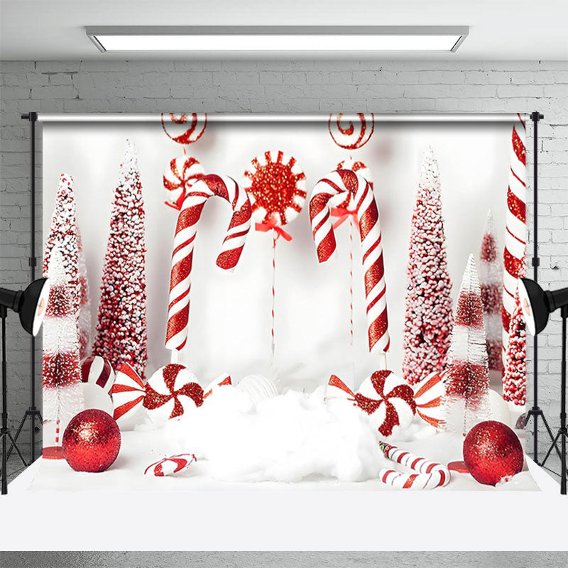 Lofaris White And Red Candy Cane Bauble Christmas Backdrop