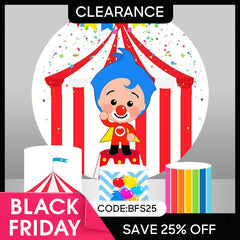 (Ship In 24HR) White And Red Circus Themed Circle Birthday Backdrop