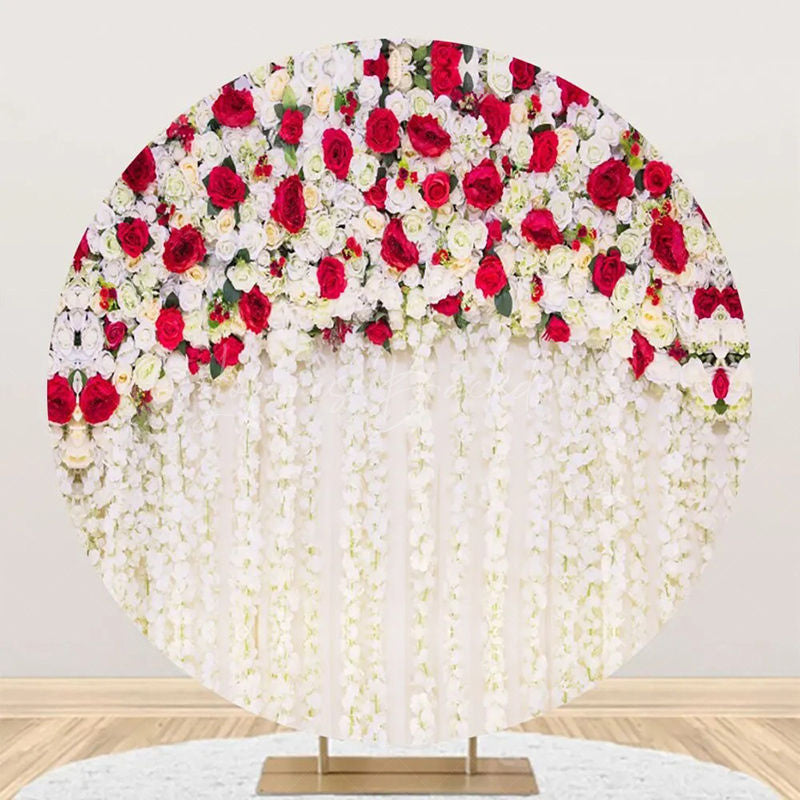 Lofaris White And Red Hanging Flowers Round Wedding Backdrop