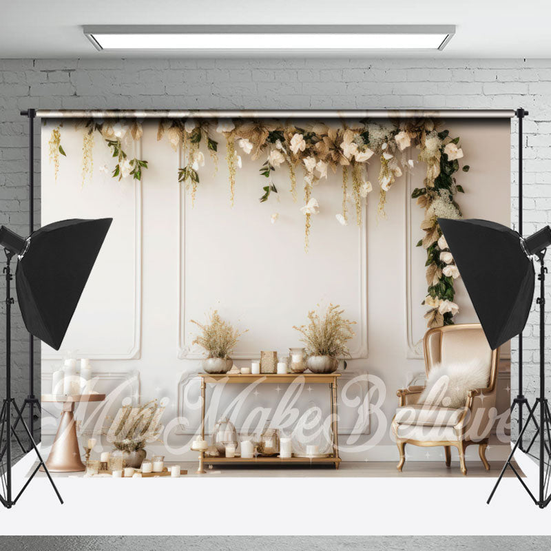 Lofaris White Art Wall Floral Birthday Cake Smash Backdrop