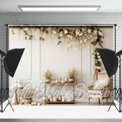 Lofaris White Art Wall Floral Birthday Cake Smash Backdrop