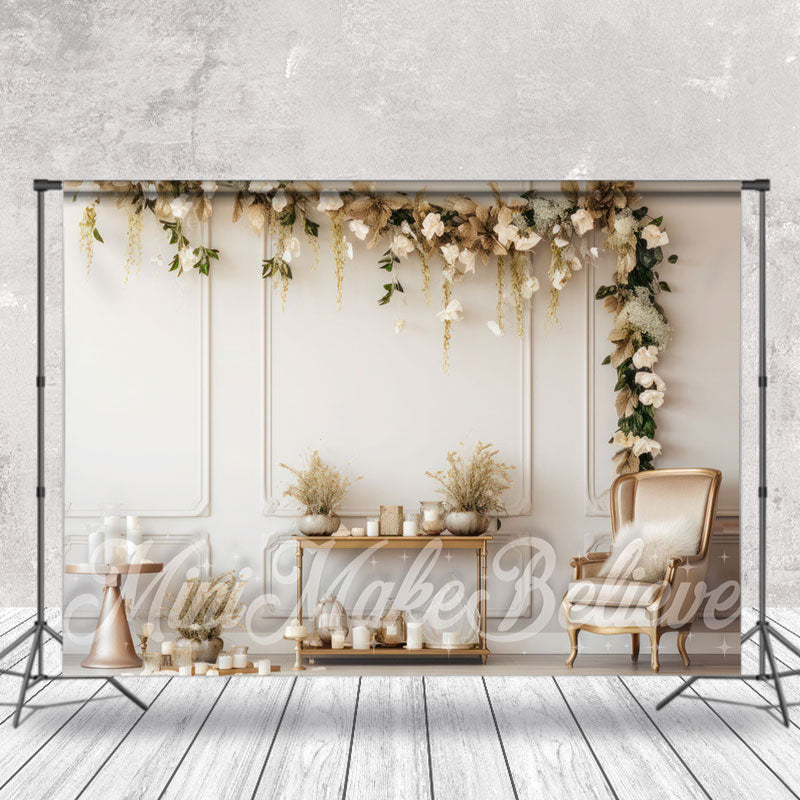 Lofaris White Art Wall Floral Birthday Cake Smash Backdrop