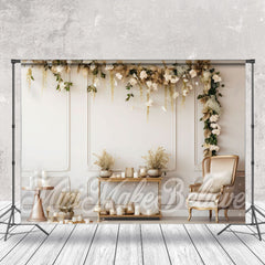 Lofaris White Art Wall Floral Birthday Cake Smash Backdrop