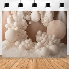 Lofaris White Balloons And Feather Beige Birthday Backdrop