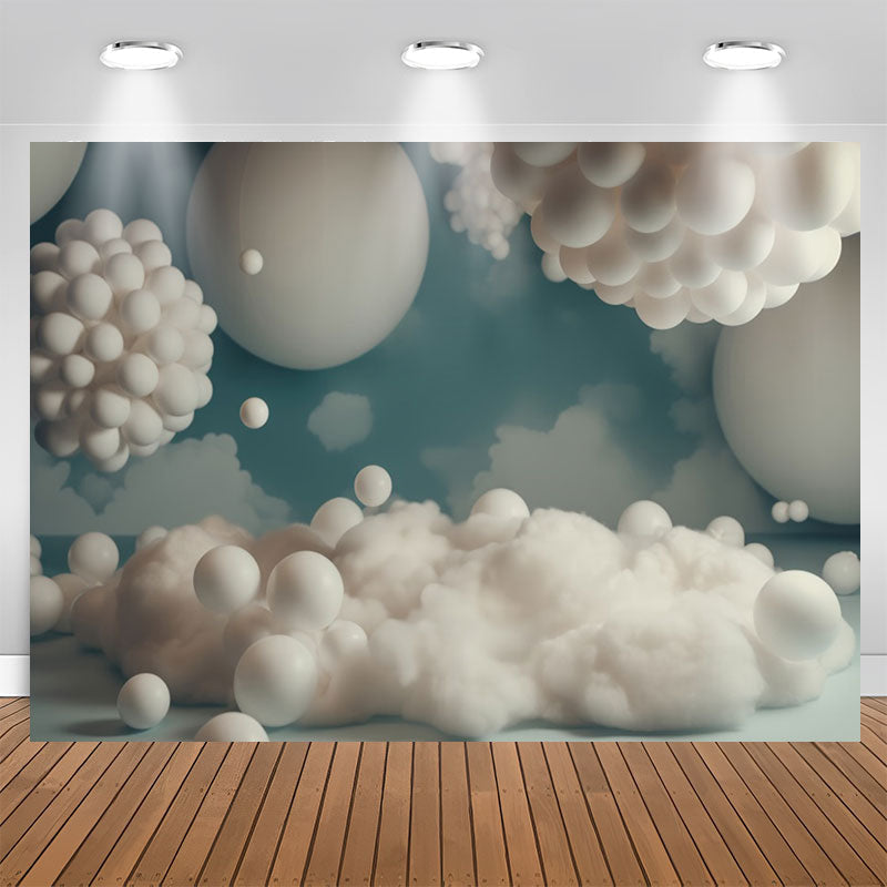 Lofaris White Balloons Cloud And Blue 1st Birthday Backdrop