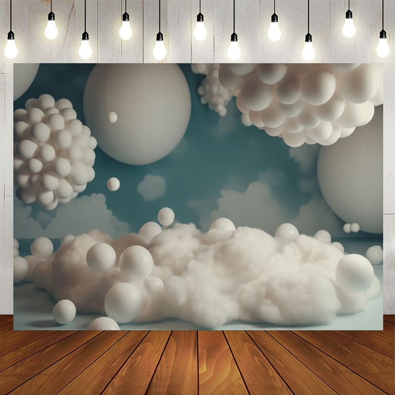 Lofaris White Balloons Cloud And Blue 1st Birthday Backdrop