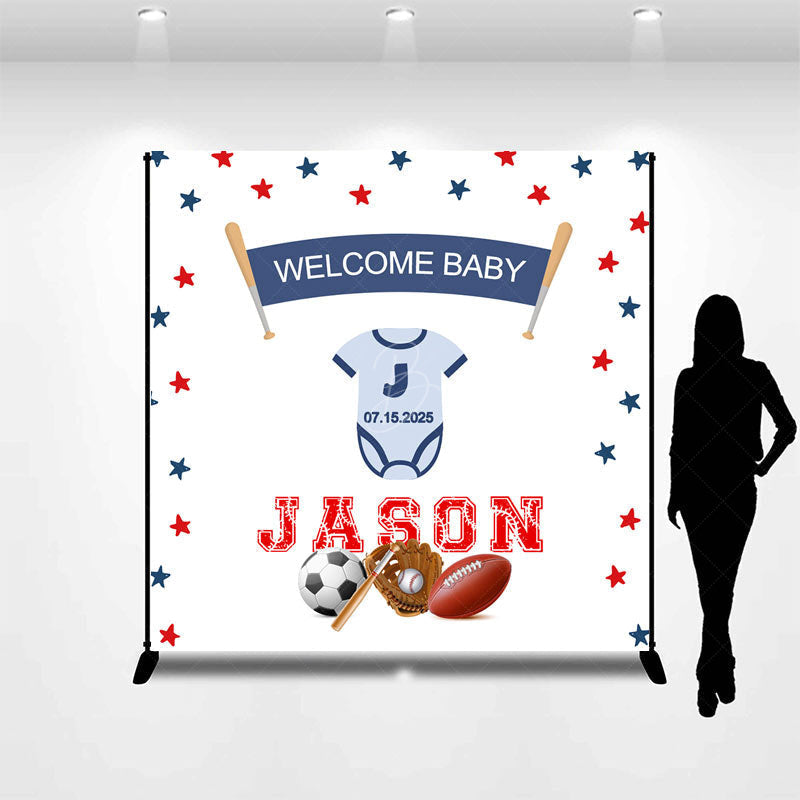 Lofaris White Balls Stars Custom Name Baby Shower Backdrop