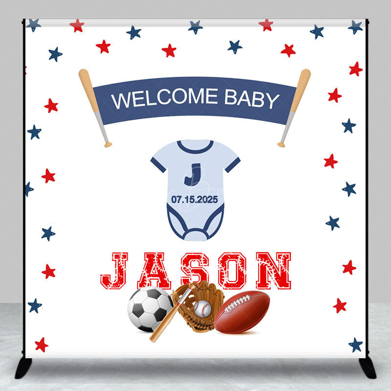 Lofaris White Balls Stars Custom Name Baby Shower Backdrop