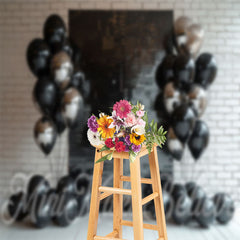 Lofaris White Black Balloon Brick Wall Cake Smash Backdrop