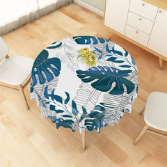 Lofaris White Blue Black Tropical Plants Round Tablecloth
