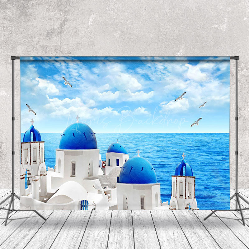 Lofaris White Blue Castle Sea Seagull Sky Summer Backdrop