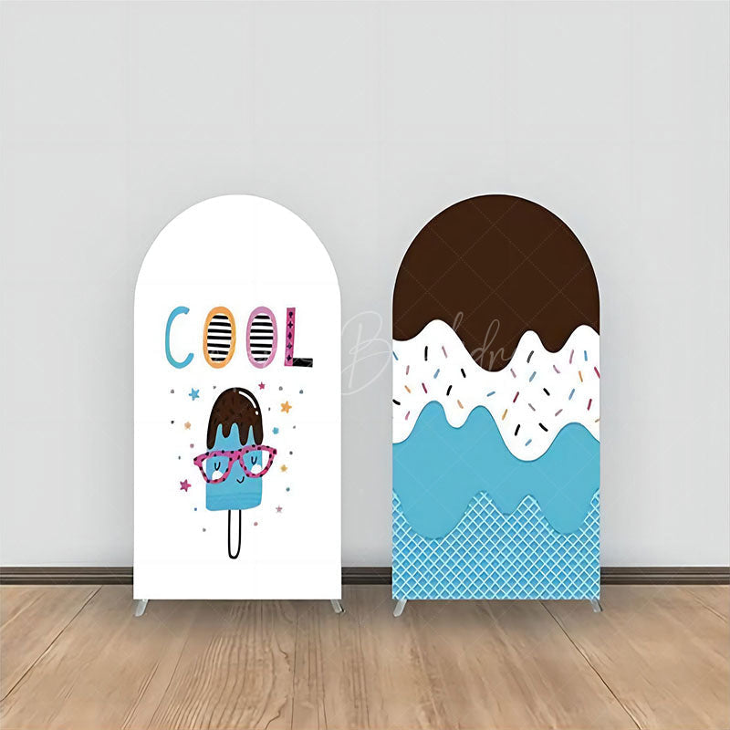 Lofaris White Blue Cool Ice Cream Double Sided Arch Backdrop