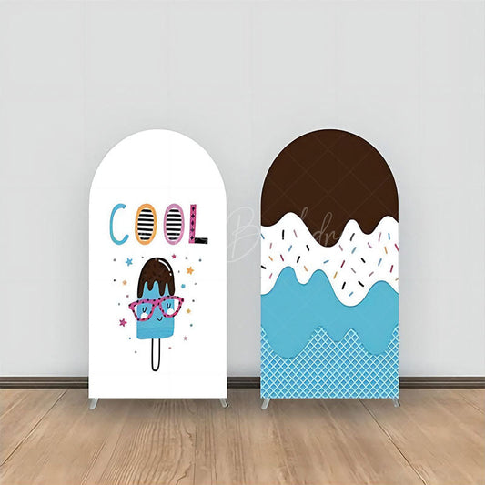 Lofaris White Blue Cool Ice Cream Double Sided Arch Backdrop