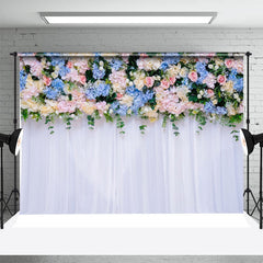 Lofaris White Blue Pink Floral Greenery Wedding Backdrop