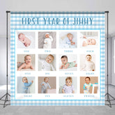 Lofaris White Blue Plaid Custom 1st Birthday Photo Backdrop