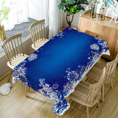 Lofaris White Blue Snow Christmas Pattern Rectangle Tablecloth