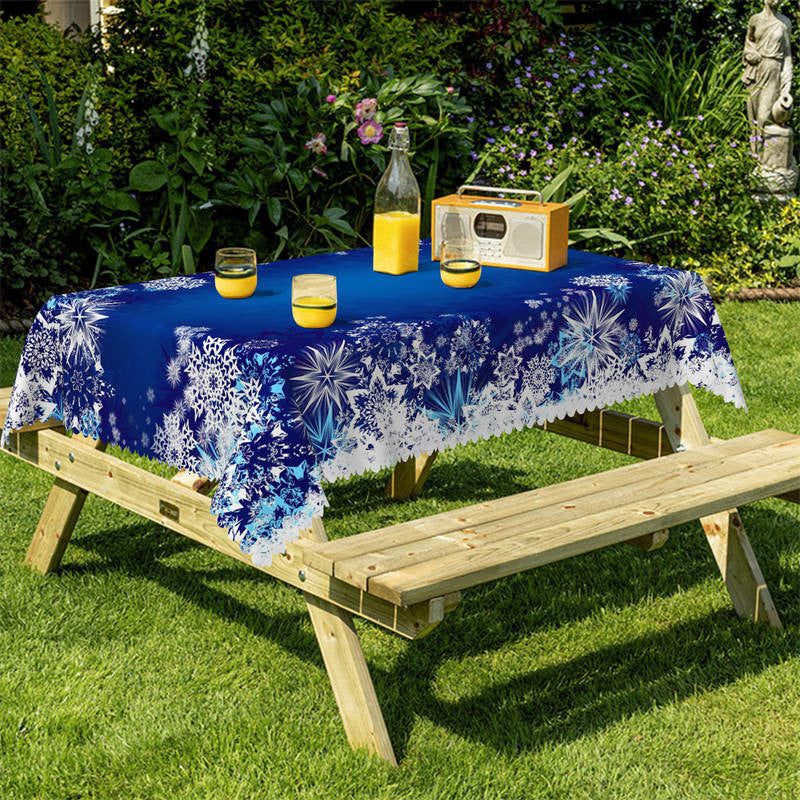 Lofaris White Blue Snow Christmas Pattern Rectangle Tablecloth