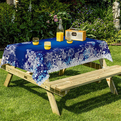 Lofaris White Blue Snow Christmas Pattern Rectangle Tablecloth