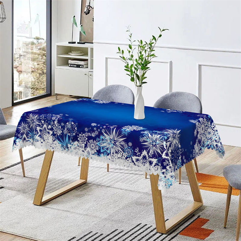 Lofaris White Blue Snow Christmas Pattern Rectangle Tablecloth