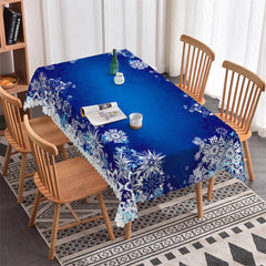 Lofaris White Blue Snow Christmas Pattern Rectangle Tablecloth