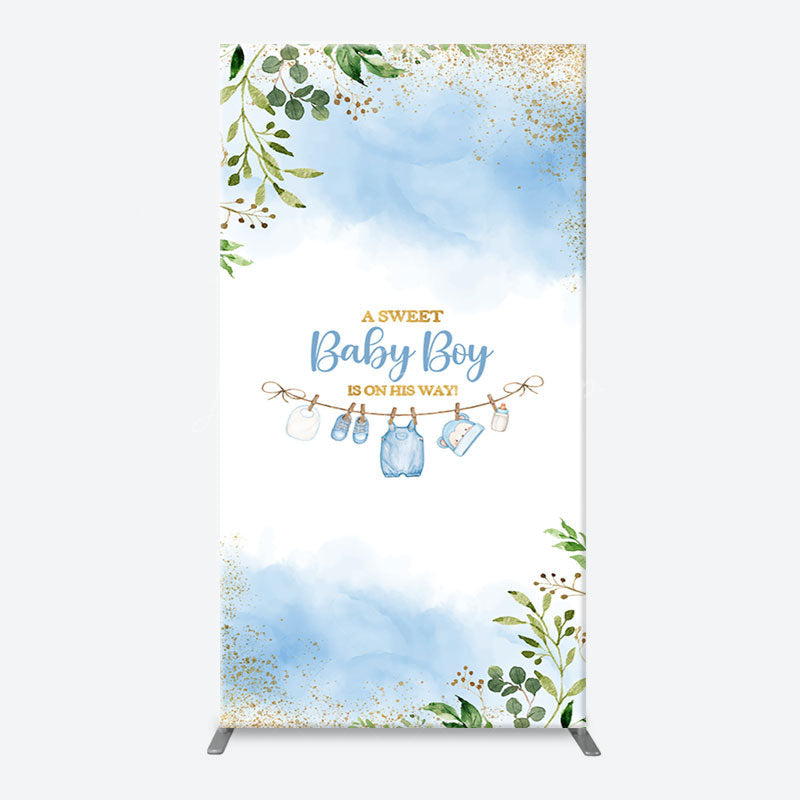 Lofaris White Blue Spring Leaf Sweet Baby Boy Arch Backdrop