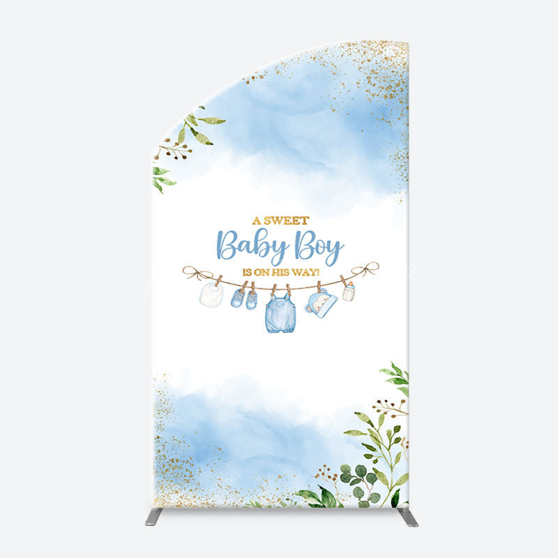 Lofaris White Blue Spring Leaf Sweet Baby Boy Arch Backdrop