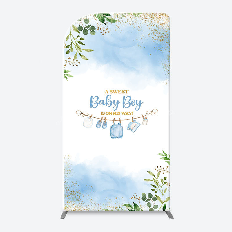 Lofaris White Blue Spring Leaf Sweet Baby Boy Arch Backdrop