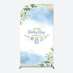 Lofaris White Blue Spring Leaf Sweet Baby Boy Arch Backdrop